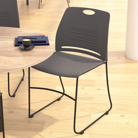 Flash Furniture Gray Plastic Stack Chair with Steel Sled Base, PK 5 5-RUT-NC499A-GY-GG